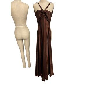 Vintage Zum Zum By Niki Livas Chocolate Brown Satin Knot Front Backless Evening